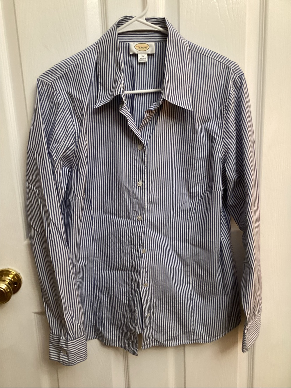 Talbots Ladies fitted Navy and White Striped Button-Up Shirt